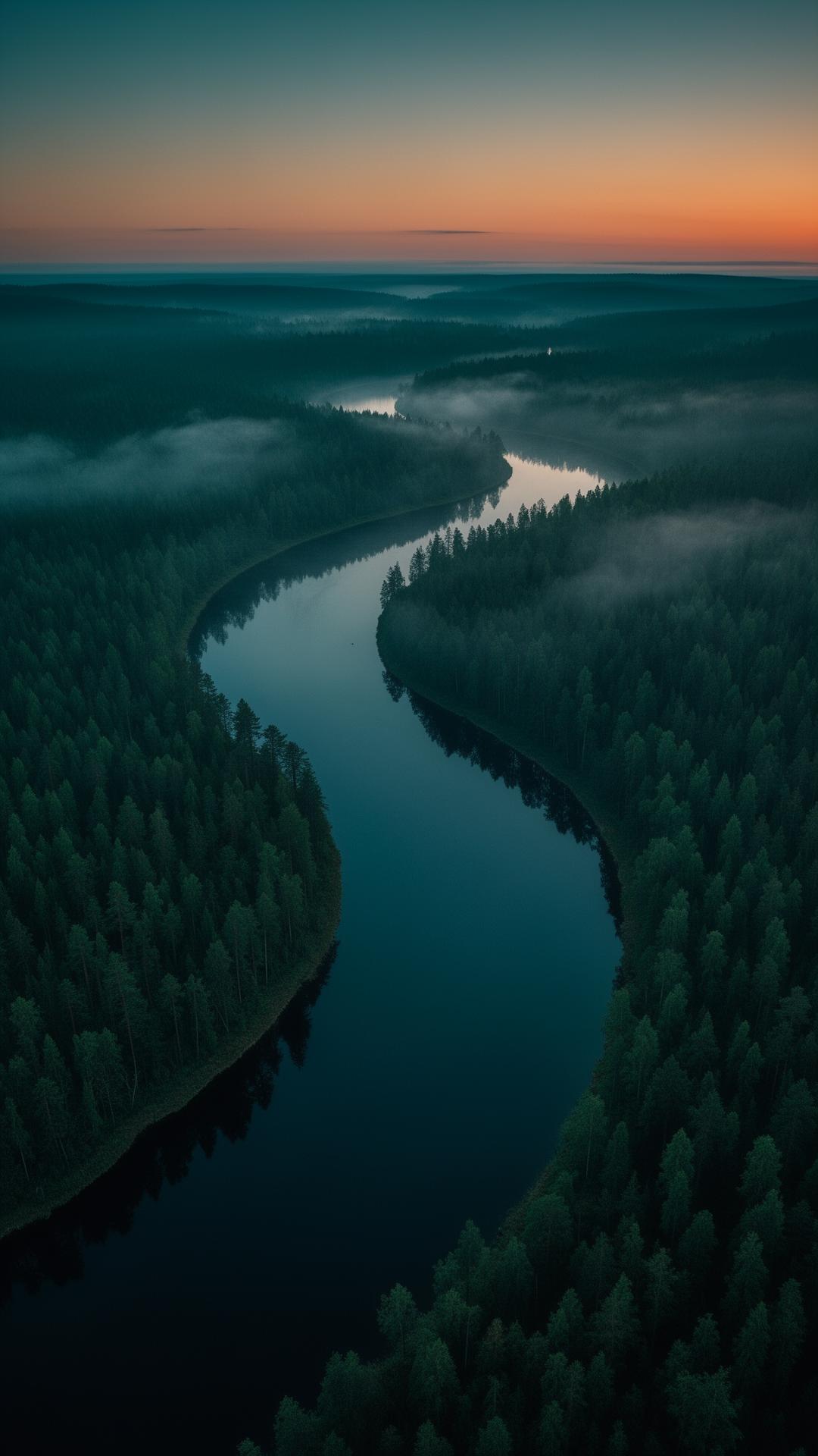 Dimmig sjö i gryningen